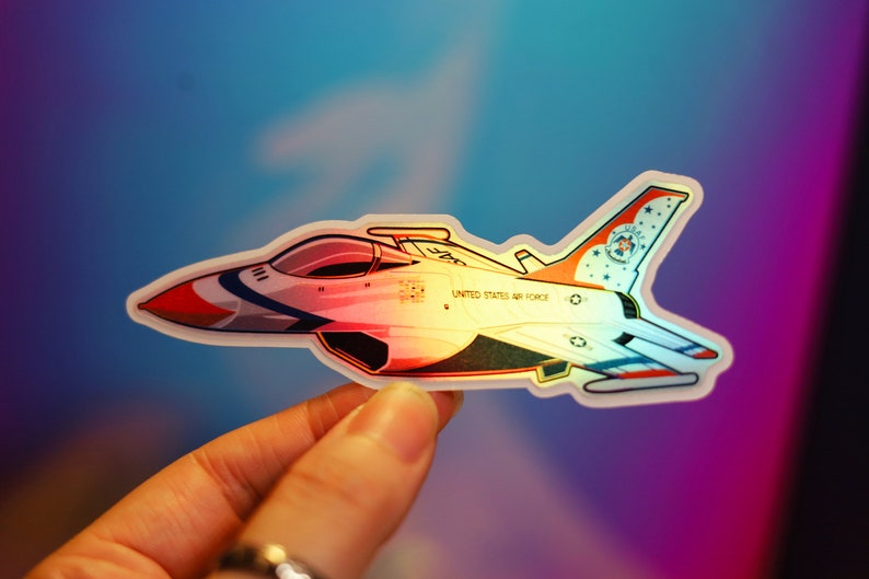 Holo F-16 Red White & Blue USA Jet Stickers Holographic Shiny Military ...
