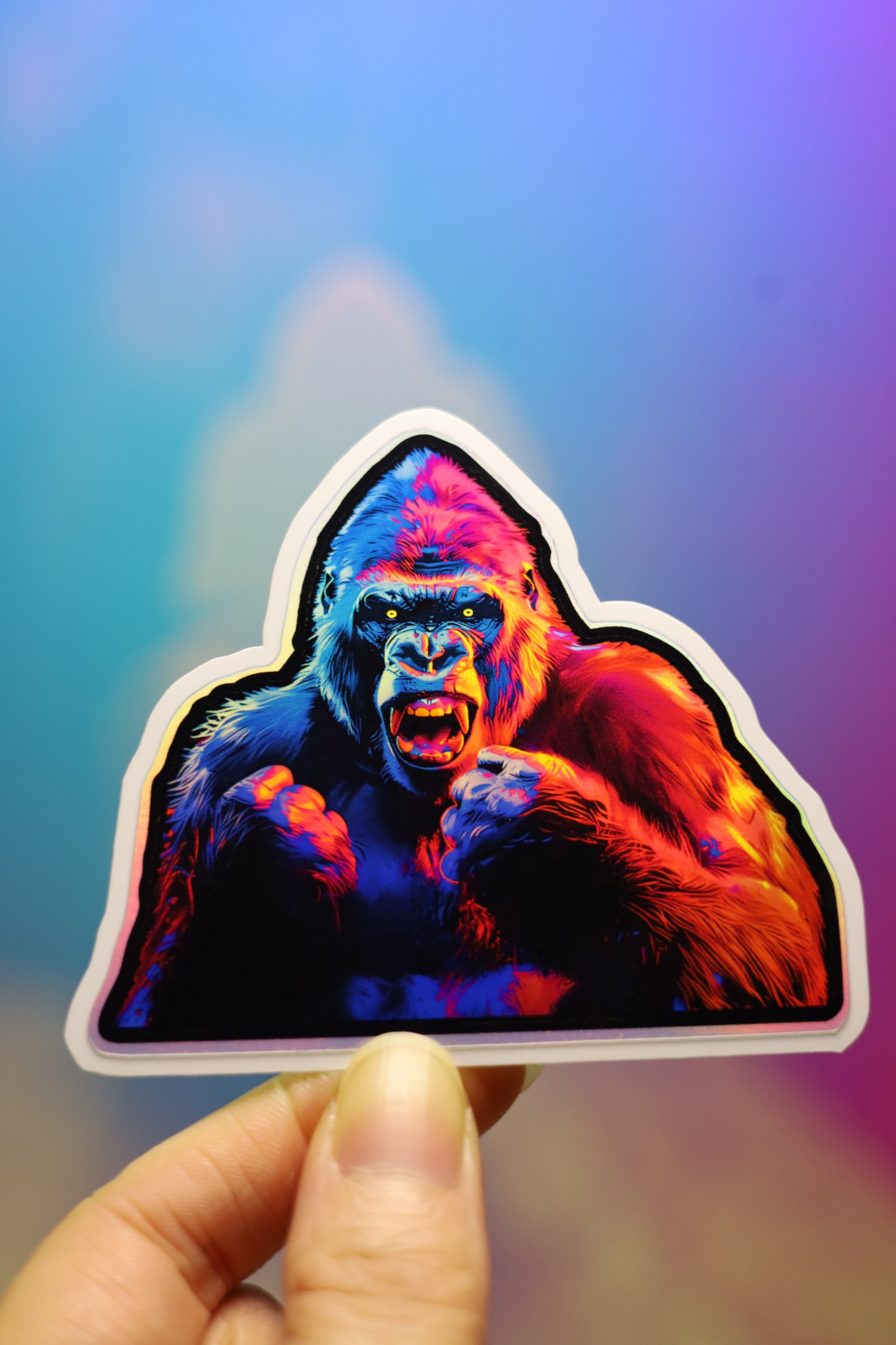 Holo Angry Gorilla Peeker Sticker - Holographic Ape Decal, Magnet - Etsy