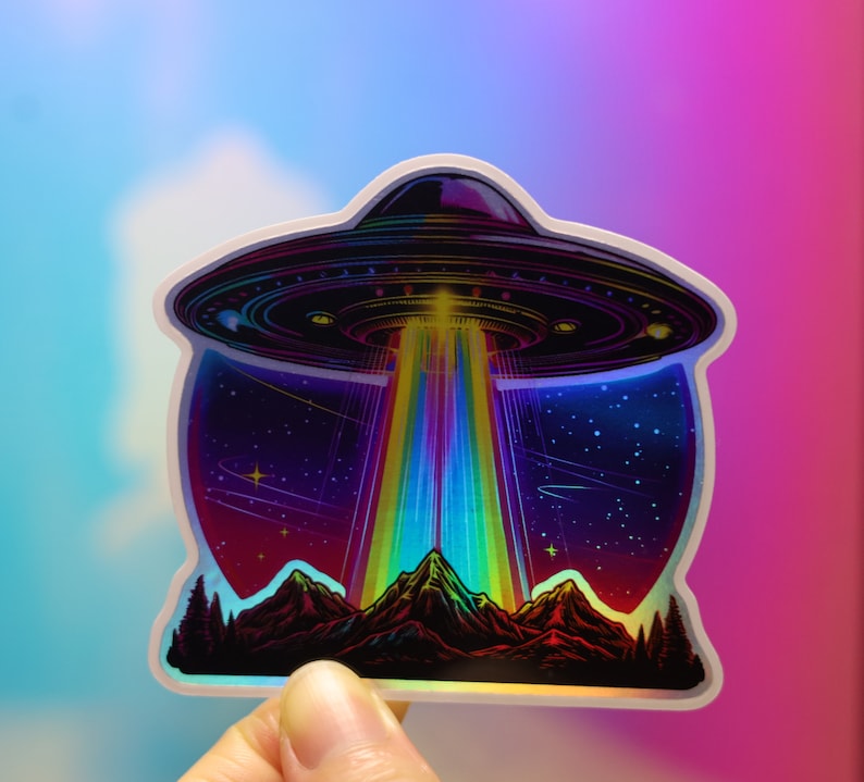 Holo Flying Saucer Alien Sticker UFO Decal Holographic Cryptid Dark UAP ...