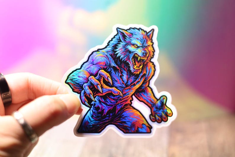 Holographic Werewolf Sticker Halloween | American Wolf | Wolfman Magnet ...