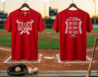 Chico Central All Stars, 2026, spirit shirt, baseball, local team, adult, youth, toddler, red, fan gear, Northern California, youth sports