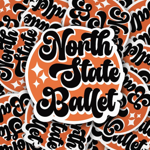 Dance sticker, ballet studio swag, retro circle sticker, North State Ballet, NSB, round retro label