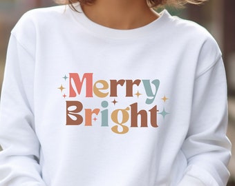Christmas Shirts for Women Long Sleeve Christmas Sweatshirt for women, Merry and Bright Shirt, Cute Christmas Tshirt, Christmas Crewneck