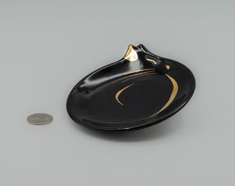 cookware gift unique plate handmade cat painted pottery decorative ceramic black gold artisanal original dinner cute beautiful small table