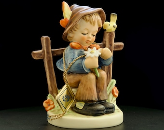 Hummel She Loves Me She Loves Me Not 50th Anniversary tag Germany Porcelain Ceramic Figurine Hand painted Antique Unique Gift Present