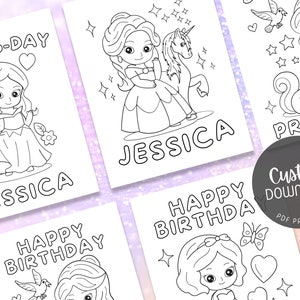 Prinses Verjaardag Kleurplaten, Prinses Activiteitenblad, Gepersonaliseerde Prinses Feestthema, Gepersonaliseerde Verjaardag Kleurplaat, Set van 5