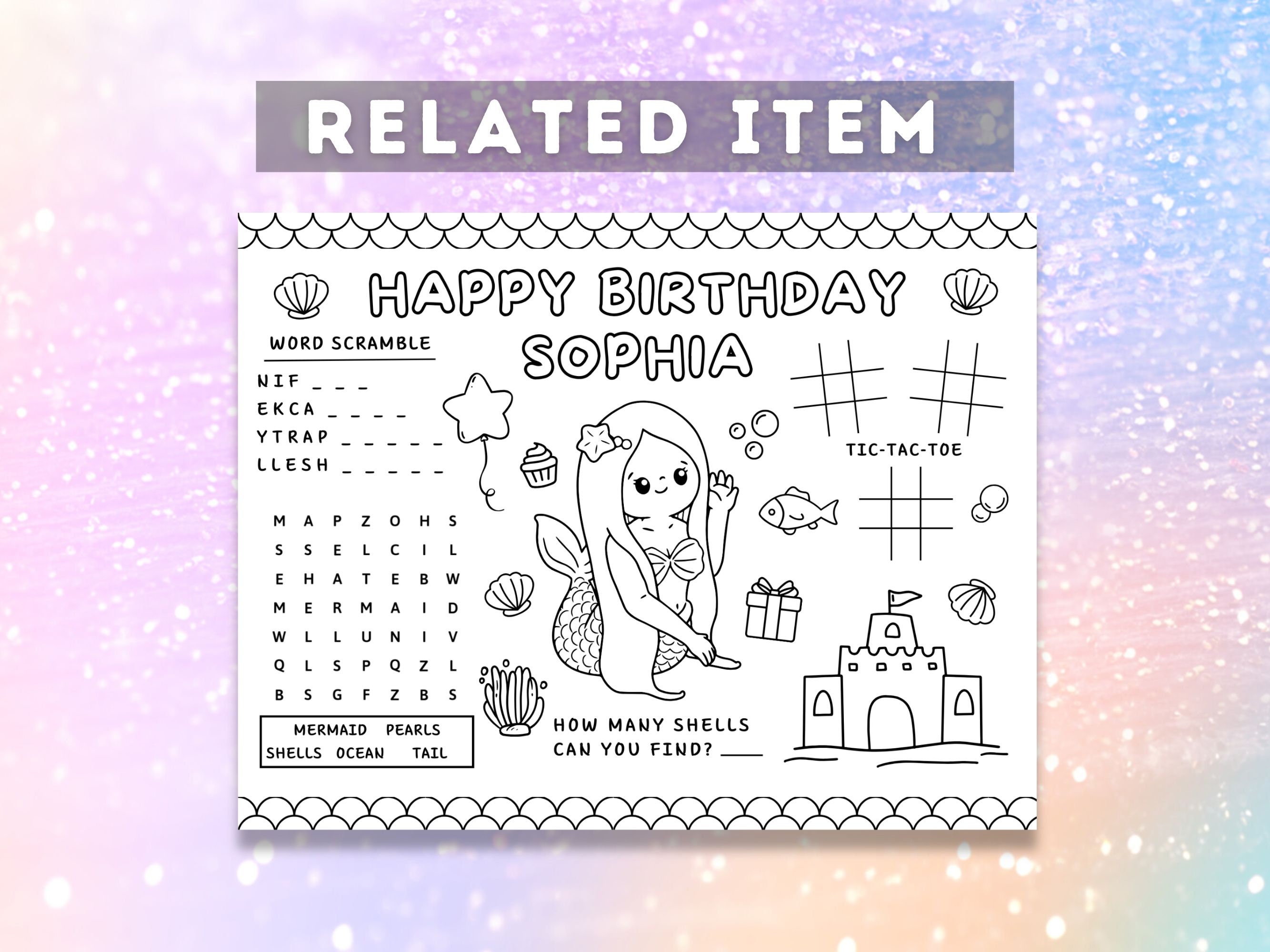 Mermaid Birthday Coloring Page, Underwater Birthday Coloring Sheets ...