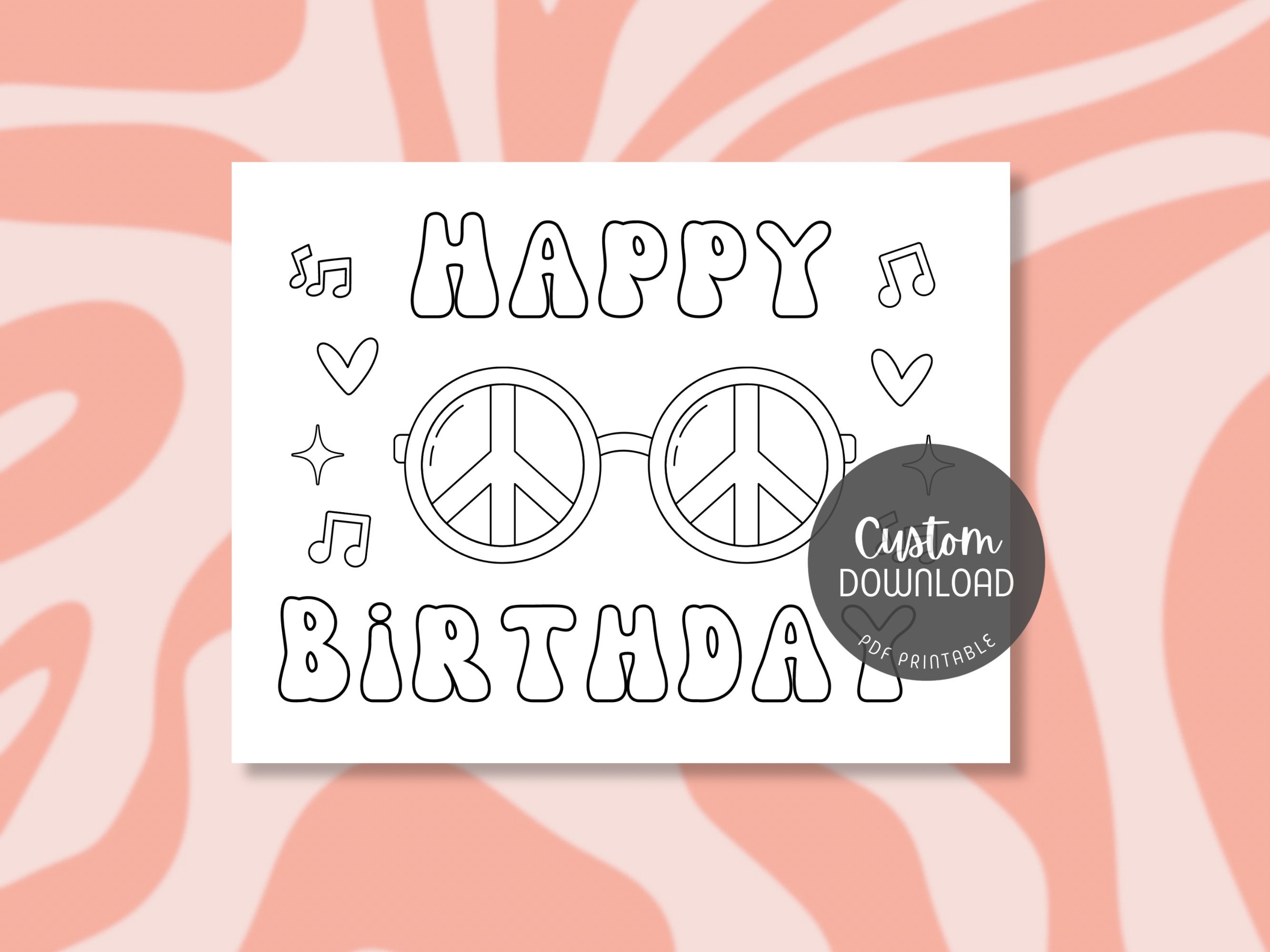 Custom Groovy Coloring Pages Party Favors Printable, Retro Birthday ...