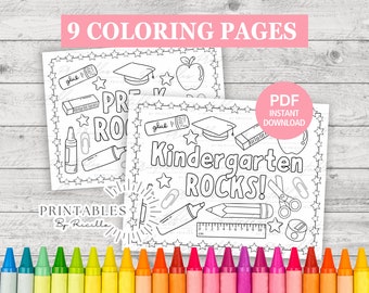 Back to School Coloring Pages for Grades Pre-K to 6th Grade, School Rocks, Printable, Instant Digital Download, First Day of School