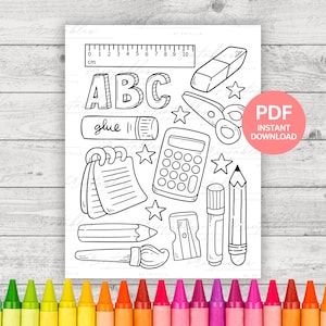 Back to School Coloring Page, School Coloring Pages, School Supplies Coloring Page, Teacher Printable, Kids Coloring Pages, Digital Download