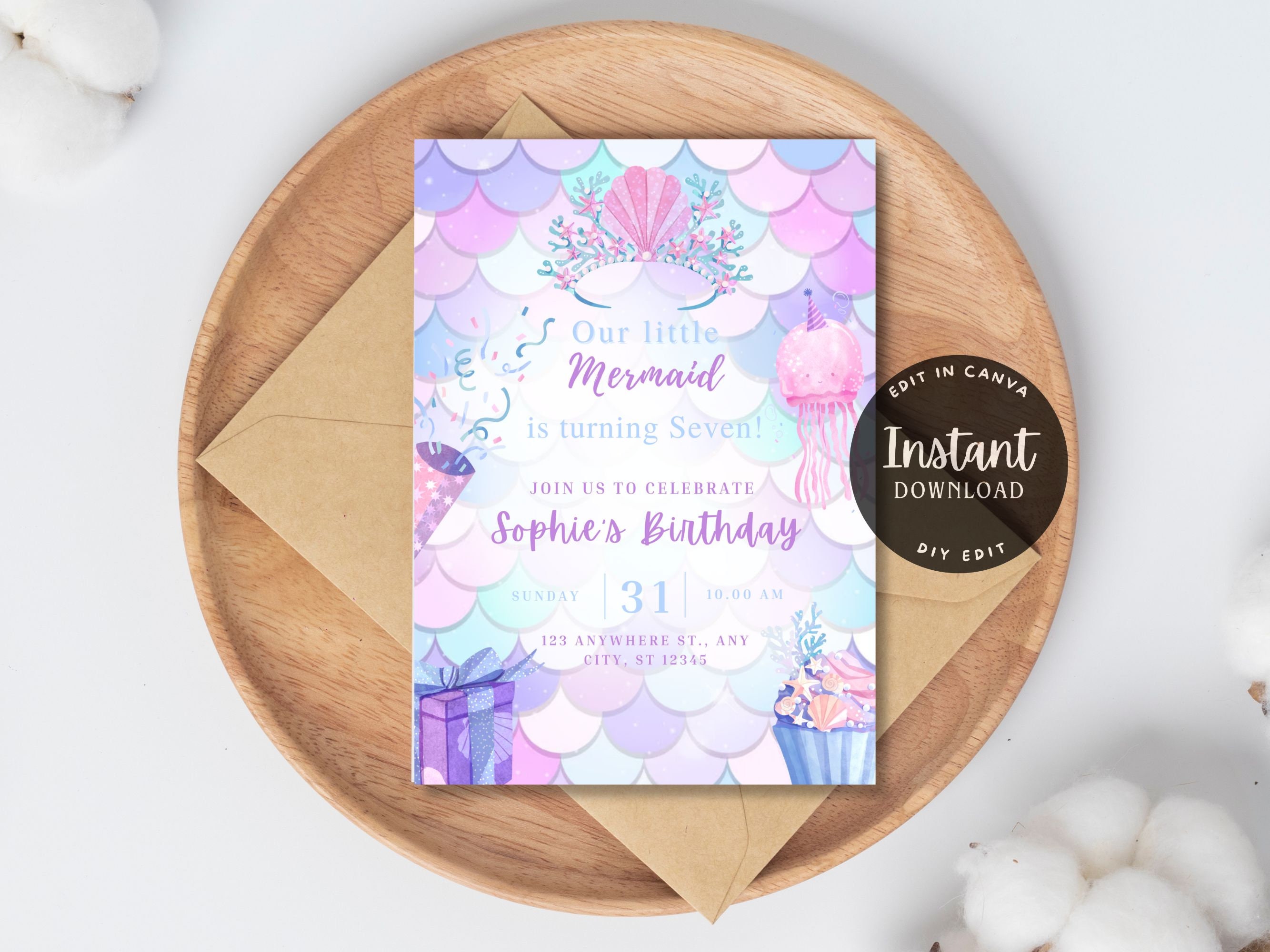 EDITABLE Mermaid Birthday Invite - Mermaid Birthday Invitation - Under the sea Party - Instant Download
