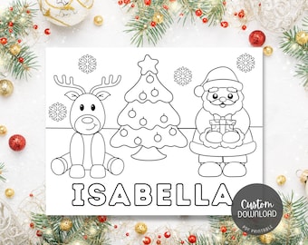 Christmas Coloring, Personalized Coloring Page, Custom Coloring Book Page with Name, Digital Download, Coloring Pages for Kids