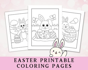15 Easter Coloring Pages for Kids, Printable Easter Bunny Coloring Pages, Easter Egg Coloring Activity, Instant Download, Easter Coloring