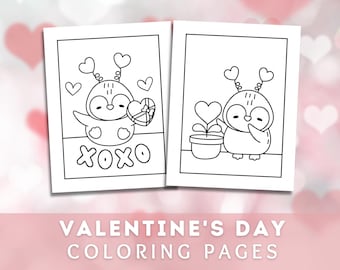 7 Kids Penguin Valentine Coloring Pages, Printable Animal Valentine Color Sheets, Preschool Activity, PDF Digital File, Instant Download!