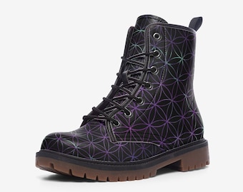 Botas de senderismo ligeras de piel sintética con diseño de flor de la vida y geometría sagrada - Bota de combate de piel sintética unisex
