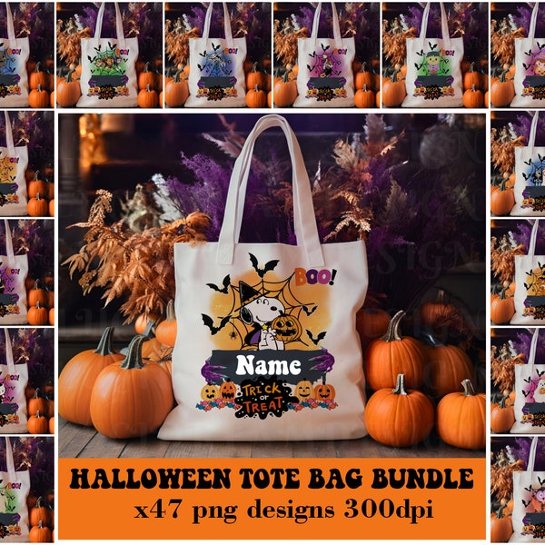 Cartoon Halloween Trick or Treat Bag Bundle, 47 PNG Sublimation Designs, Custom name png Design