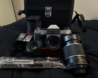 Praktica PL NOVA 1 Vintage Klassische SLR Film Kamera/Objektiv Stativ Halterung und Koffer