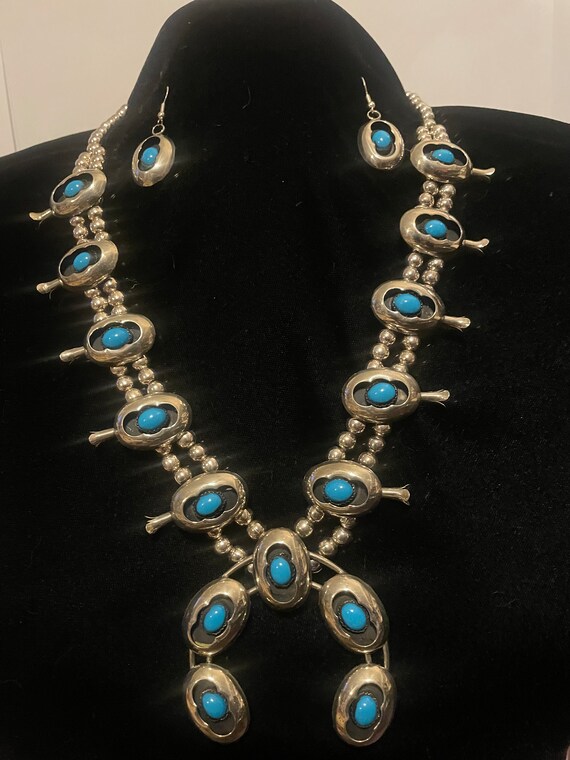 Turquoise Squash Blossom Necklace Set - image 5