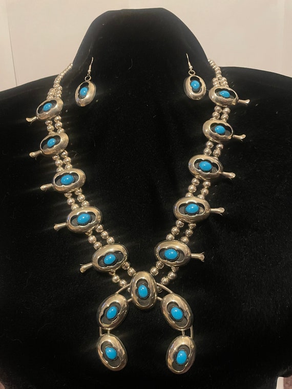 Turquoise Squash Blossom Necklace Set - image 1