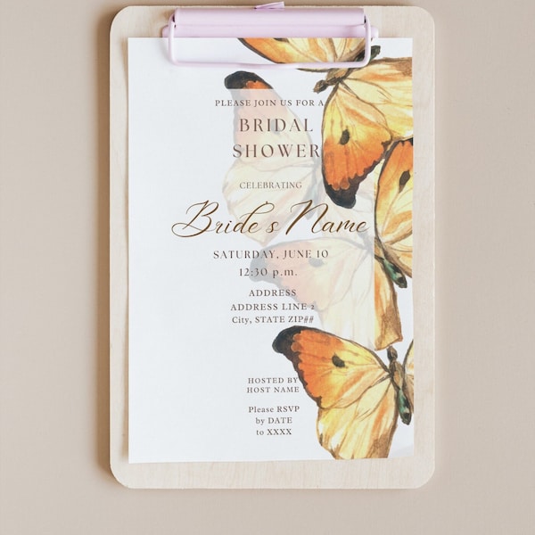 The Monarch Orange Butterfly Bridal Shower Invitation Elegant Neutral Brown Butterflies Chic Butterfly Template Beige Cream Warm Earthy