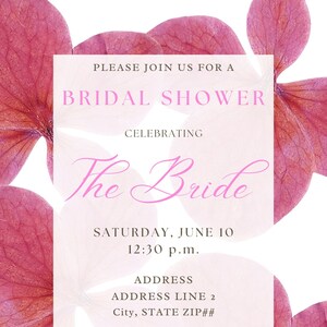 The Pink Hydrangea Bridal Shower Invitation Flowers Flower Floral Chic Classic Feminine Simple Garden Party Custom Template image 5