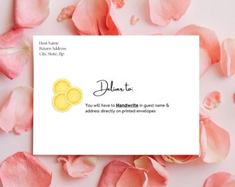 Lemon Spritz Yellow Printed Physical A7 Envelope Garden Lemonade Birthday Party Baby Shower Bridal Shower Deliver To Printed or Digital
