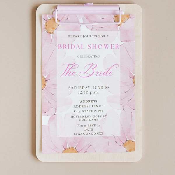 The Cosmo Daisy Bridal Shower Invitation Pink and Yellow Daisies Peonies Cosmo Daisy Flower Overlay Floral Flowers Feminine Custom Template