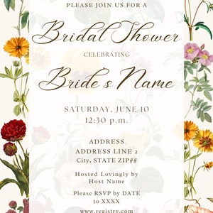 The Press Vintage Floral Bridal Shower Invitation Colorful Dried Flowers Varied Different Flowers Chic Antique Garden Warm Plants Template image 4