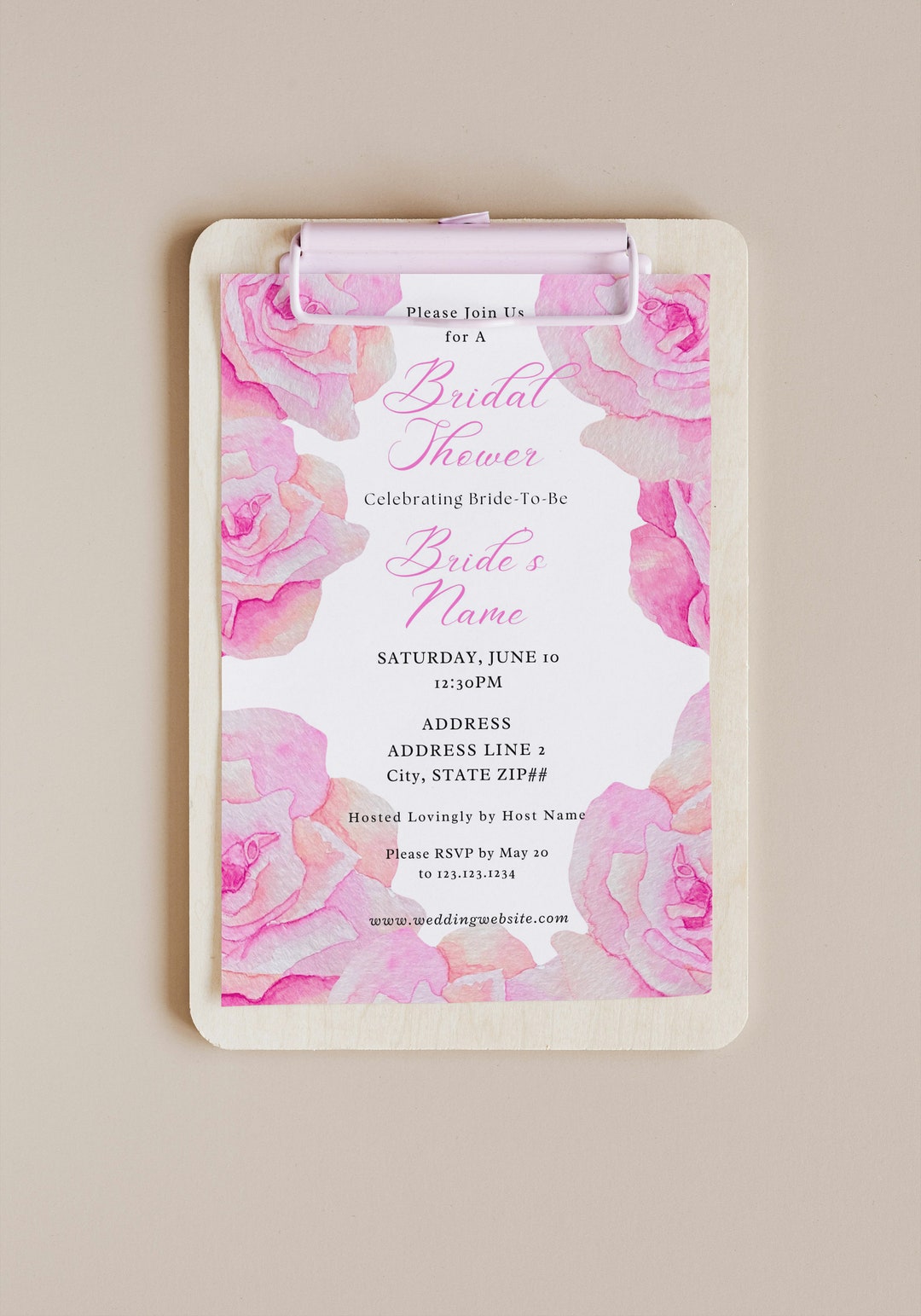 The Camila Hot Pink Elegant Light Pastel Pink Rose Overlay Flower ...