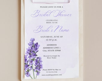 The English Lavender Purple Sprigs Flower Floral Wildflower White Elegant Chic Classic Simple Garden Bridal Shower Invitation Template