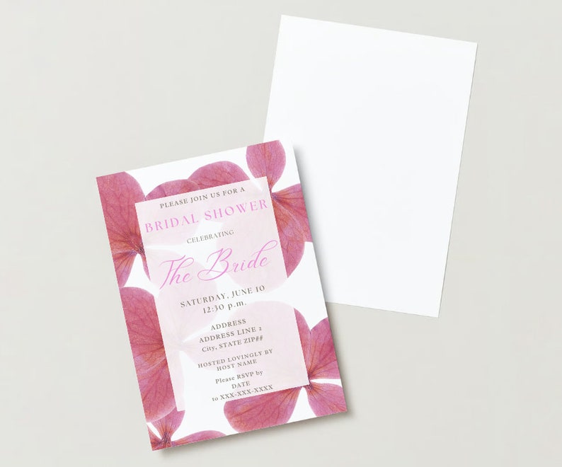 The Pink Hydrangea Bridal Shower Invitation Flowers Flower Floral Chic Classic Feminine Simple Garden Party Custom Template image 8