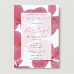 The Pink Hydrangea Bridal Shower Invitation Flowers Flower Floral Chic Classic Feminine Simple Garden Party Custom Template image 6
