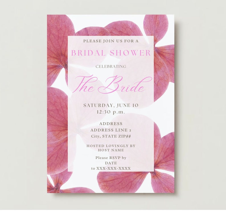 The Pink Hydrangea Bridal Shower Invitation Flowers Flower Floral Chic Classic Feminine Simple Garden Party Custom Template image 6