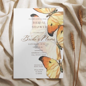 The Monarch Orange Butterfly Bridal Shower Invitation Elegant Neutral Brown Butterflies Chic Butterfly Template Beige Cream Warm Earthy image 8
