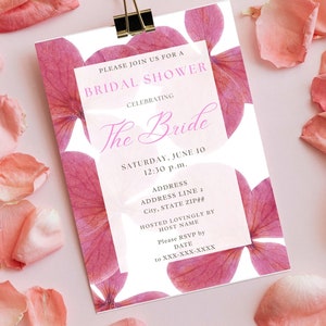 The Pink Hydrangea Bridal Shower Invitation Flowers Flower Floral Chic Classic Feminine Simple Garden Party Custom Template image 4