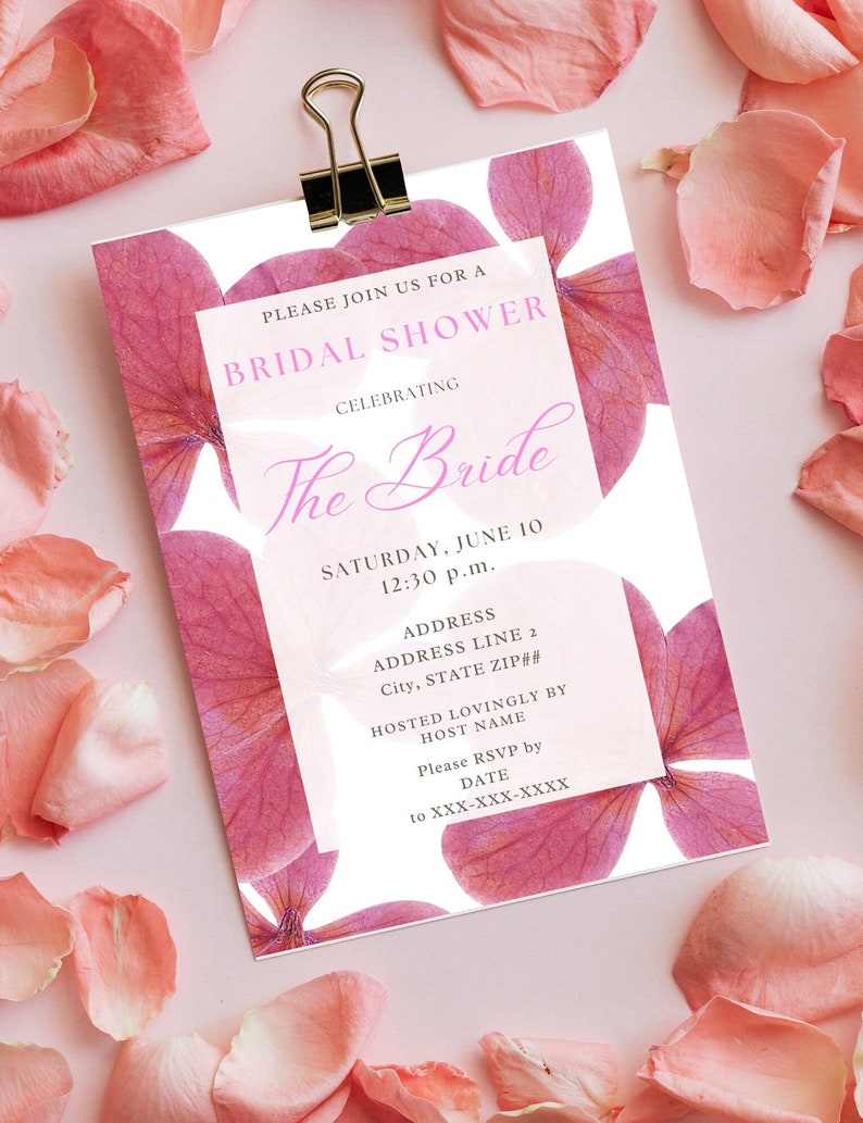 The Pink Hydrangea Bridal Shower Invitation Flowers Flower Floral Chic Classic Feminine Simple Garden Party Custom Template image 4