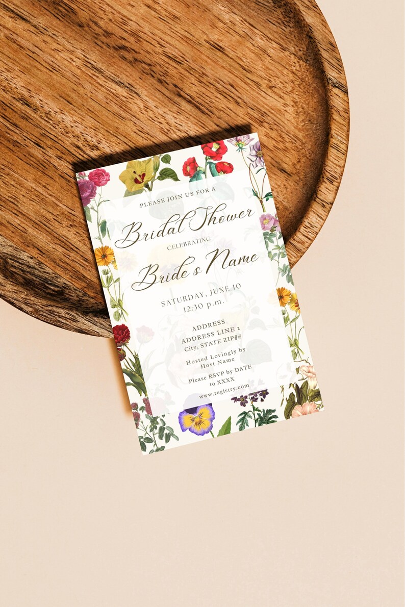 The Press Vintage Floral Bridal Shower Invitation Colorful Dried Flowers Varied Different Flowers Chic Antique Garden Warm Plants Template image 2
