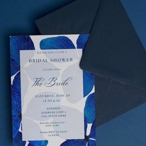 The Hydrangea Blue Electric Bright Royal Blue Hydrangea Flower Floral Chic Classic Simple Bridal Shower Invitation Custom Canva Template image 5