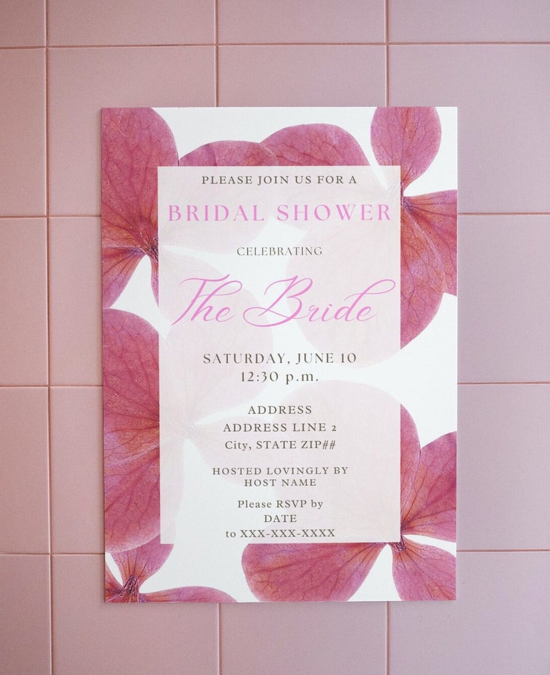 The Pink Hydrangea Bridal Shower Invitation Flowers Flower Floral Chic Classic Feminine Simple Garden Party Custom Template image 2