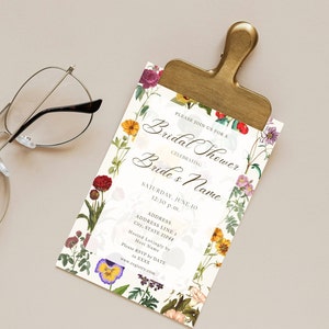 The Press Vintage Floral Bridal Shower Invitation Colorful Dried Flowers Varied Different Flowers Chic Antique Garden Warm Plants Template image 3