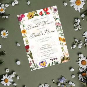 The Press Vintage Floral Bridal Shower Invitation Colorful Dried Flowers Varied Different Flowers Chic Antique Garden Warm Plants Template image 6