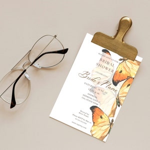 The Monarch Orange Butterfly Bridal Shower Invitation Elegant Neutral Brown Butterflies Chic Butterfly Template Beige Cream Warm Earthy image 3