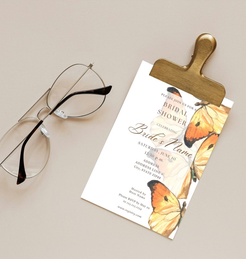 The Monarch Orange Butterfly Bridal Shower Invitation Elegant Neutral Brown Butterflies Chic Butterfly Template Beige Cream Warm Earthy image 3