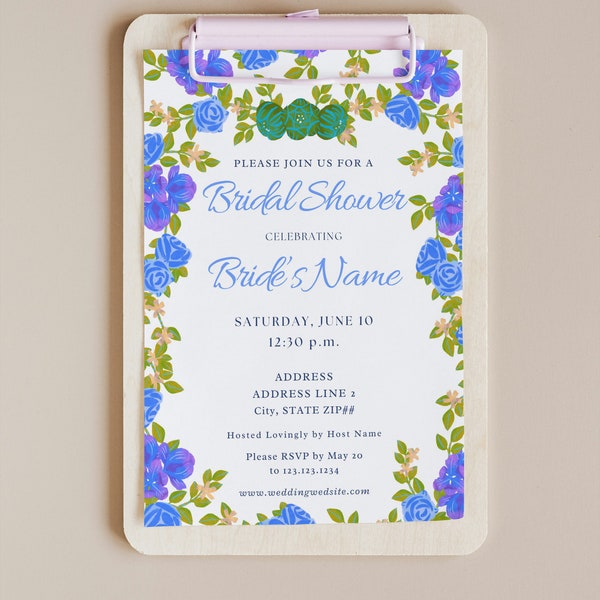 The Rosette Blue Green Roses Bridal Shower Invitation Blue Bright Pink Green Purple Orange Floral Colorful Flowers Garden Party Template
