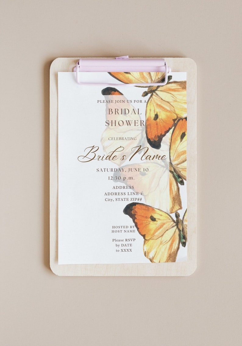 The Monarch Orange Butterfly Bridal Shower Invitation Elegant Neutral Brown Butterflies Chic Butterfly Template Beige Cream Warm Earthy image 1