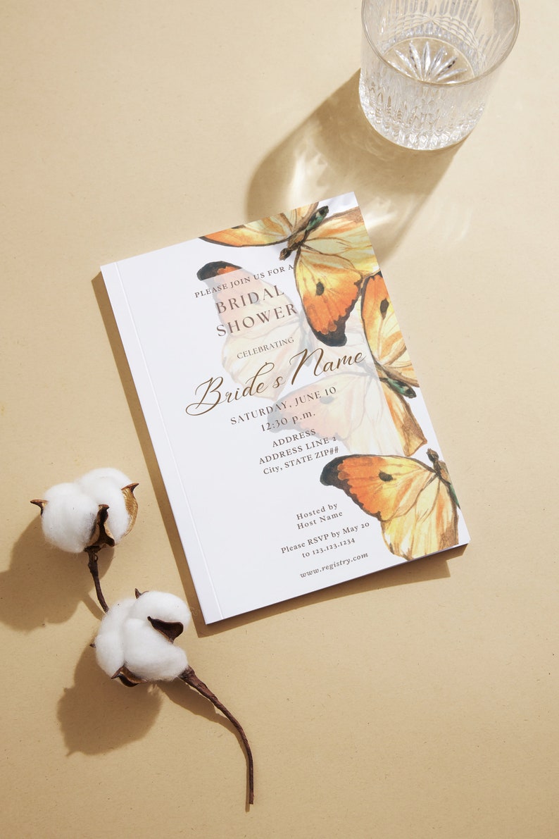The Monarch Orange Butterfly Bridal Shower Invitation Elegant Neutral Brown Butterflies Chic Butterfly Template Beige Cream Warm Earthy image 6