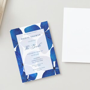 The Hydrangea Blue Electric Bright Royal Blue Hydrangea Flower Floral Chic Classic Simple Bridal Shower Invitation Custom Canva Template image 9