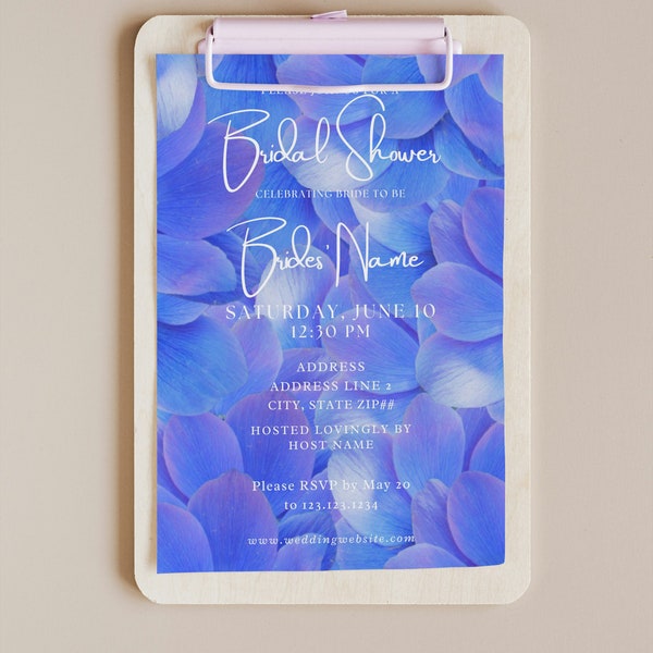 The Electra Electric Blue Flower Sapphire Purple Periwinkle Bright Blue Floral Fun Bridal Shower Invitation Custom Template Print or Digital