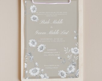 The Vintage Wildflower Caramel Elegant Beige Neutral Light Brown Flower Floral Overlay White Classic Wedding Invitation Formal Template