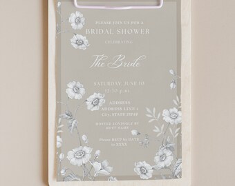 The Vintage Wildflower Caramel Elegant Neutral Brown Flower Floral Antique White Classic Garden Bridal Shower Invitation Custom Template